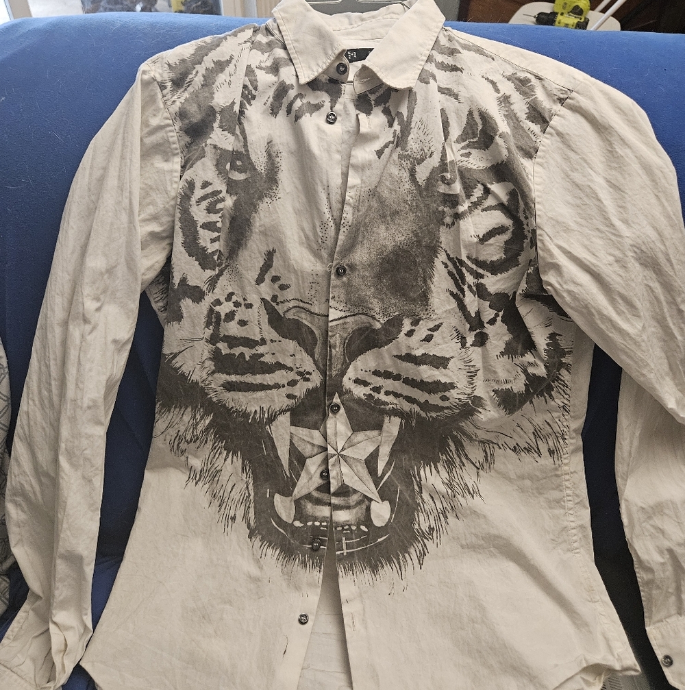 DSQUARED2 Light gray and Gray Tiger Graphic Shirt
